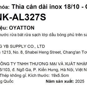 Tem phụ sản phẩm: Thìa inox cán dài inox18/10 Oyatton - O327