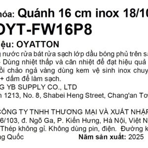 Tem phụ sản phẩm: Quánh chống dính 16cm OYATTON - O477