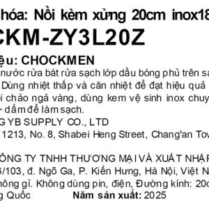 Tem phụ sản phẩm: Bộ nồi kèm xửng - 20cm - C50