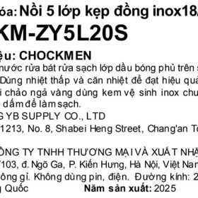 Tem phụ sản phẩm: Nồi 5 lớp kẹp đồng thành cao 20cm - C158