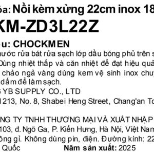 Tem phụ sản phẩm: Bộ nồi kèm xửng hấp 22cm - C889